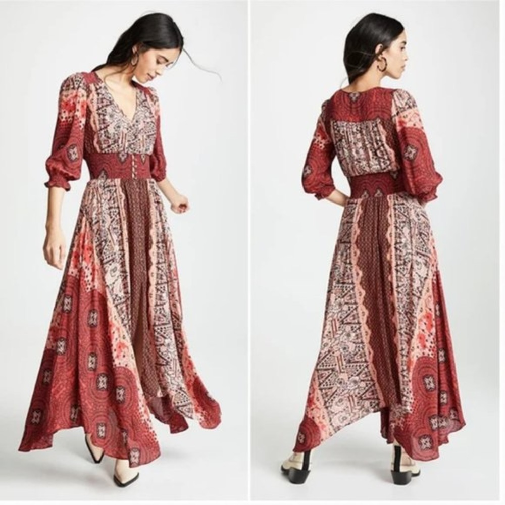 Free People Mexicali Rose Woven Maxi Dress in Red
